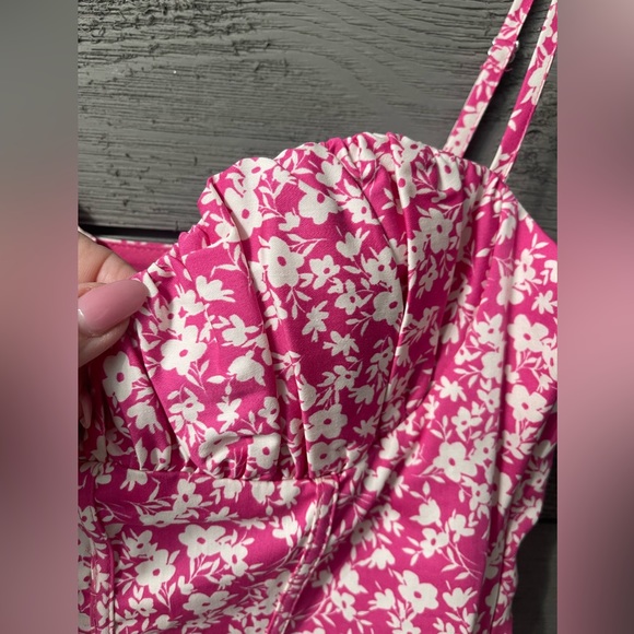 NWT Zara Pink White Floral Print Corset Bodysuit Sz S Small - Picture 8 of 11